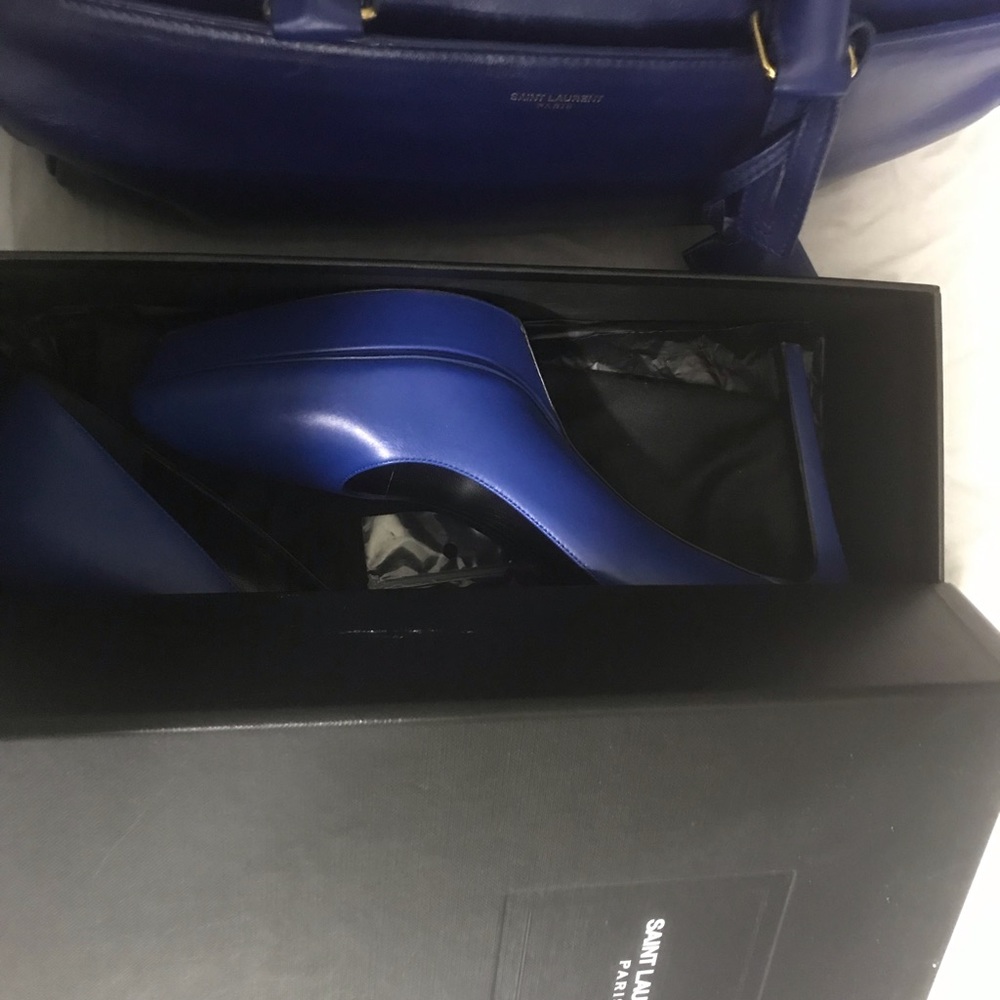 Saint Laurent Blue Seta Calf Heels 9 1/2 = 39 1/2 - Picture 6 of 7